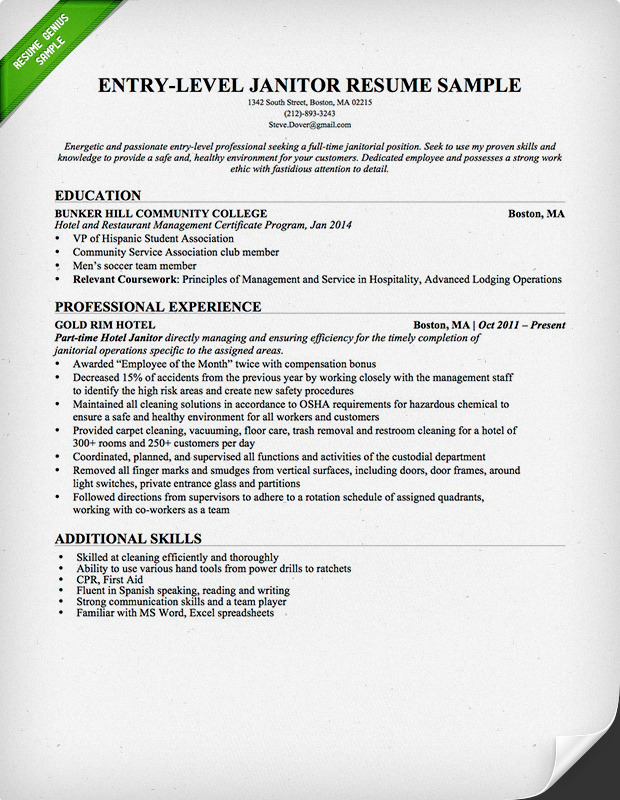 Entry-Level Janitor Resume Sample