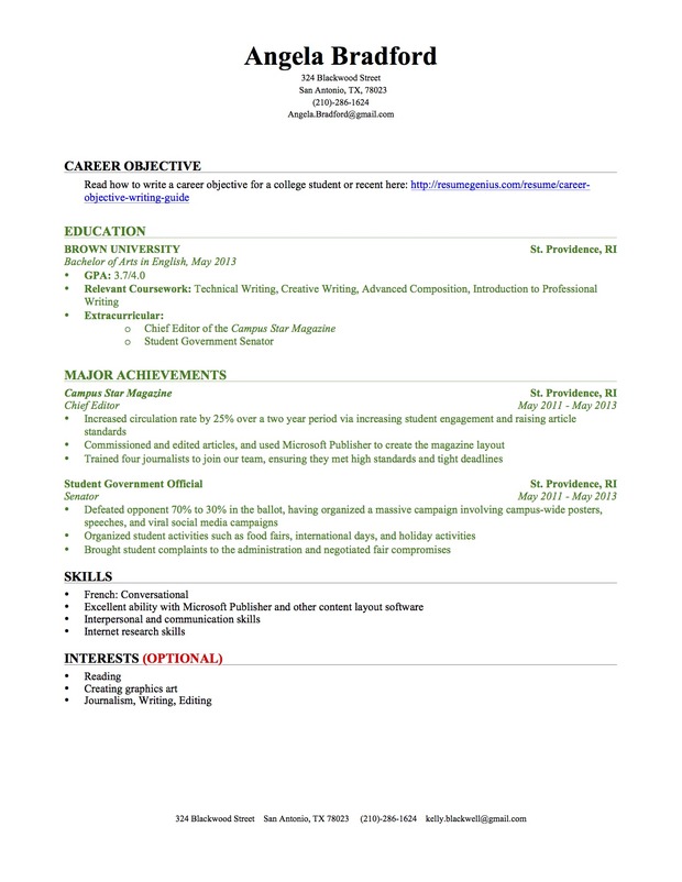 Sample Resume For College Students With No Experience